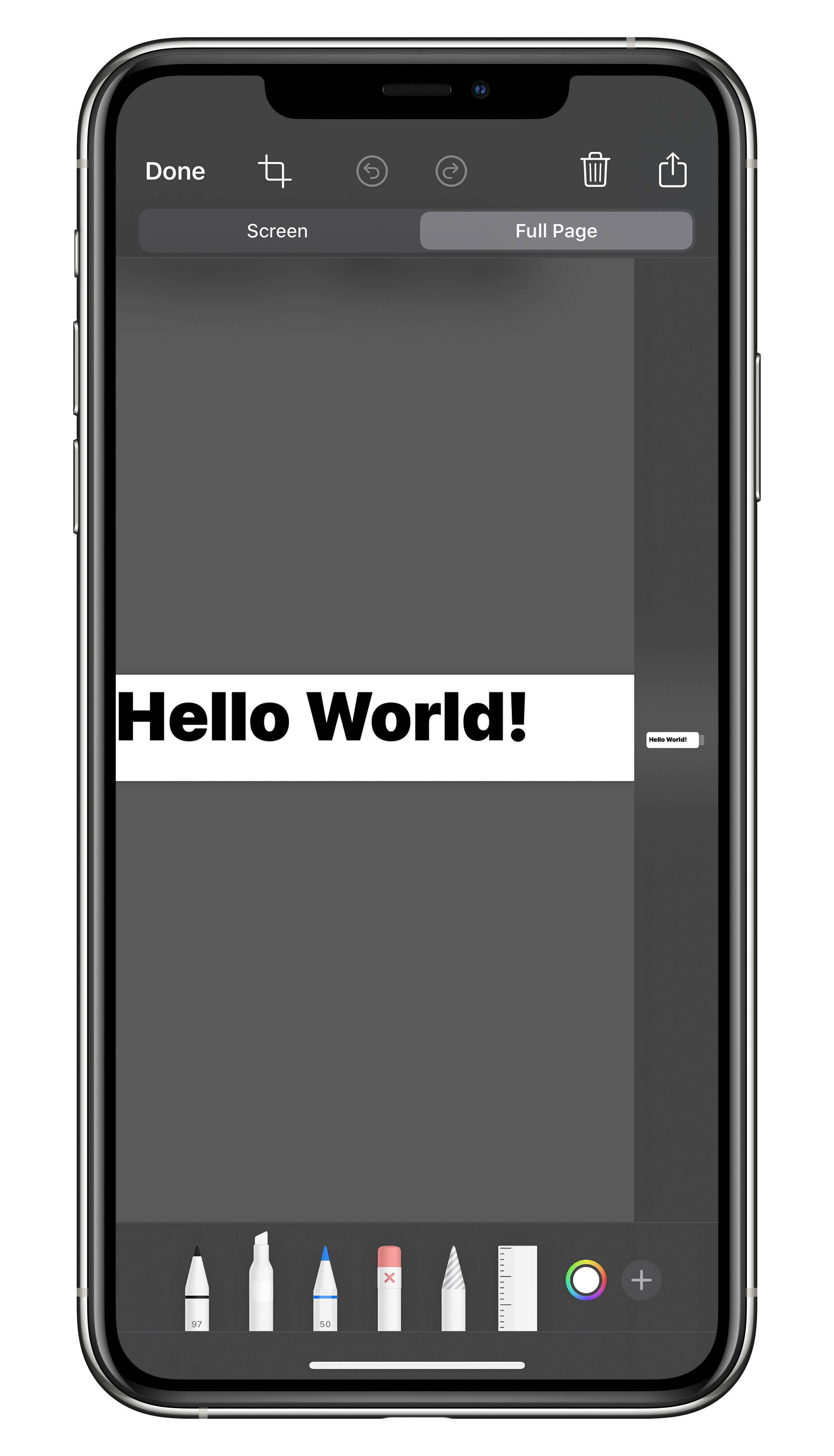Screenshot of system markup screen after screenshoting view