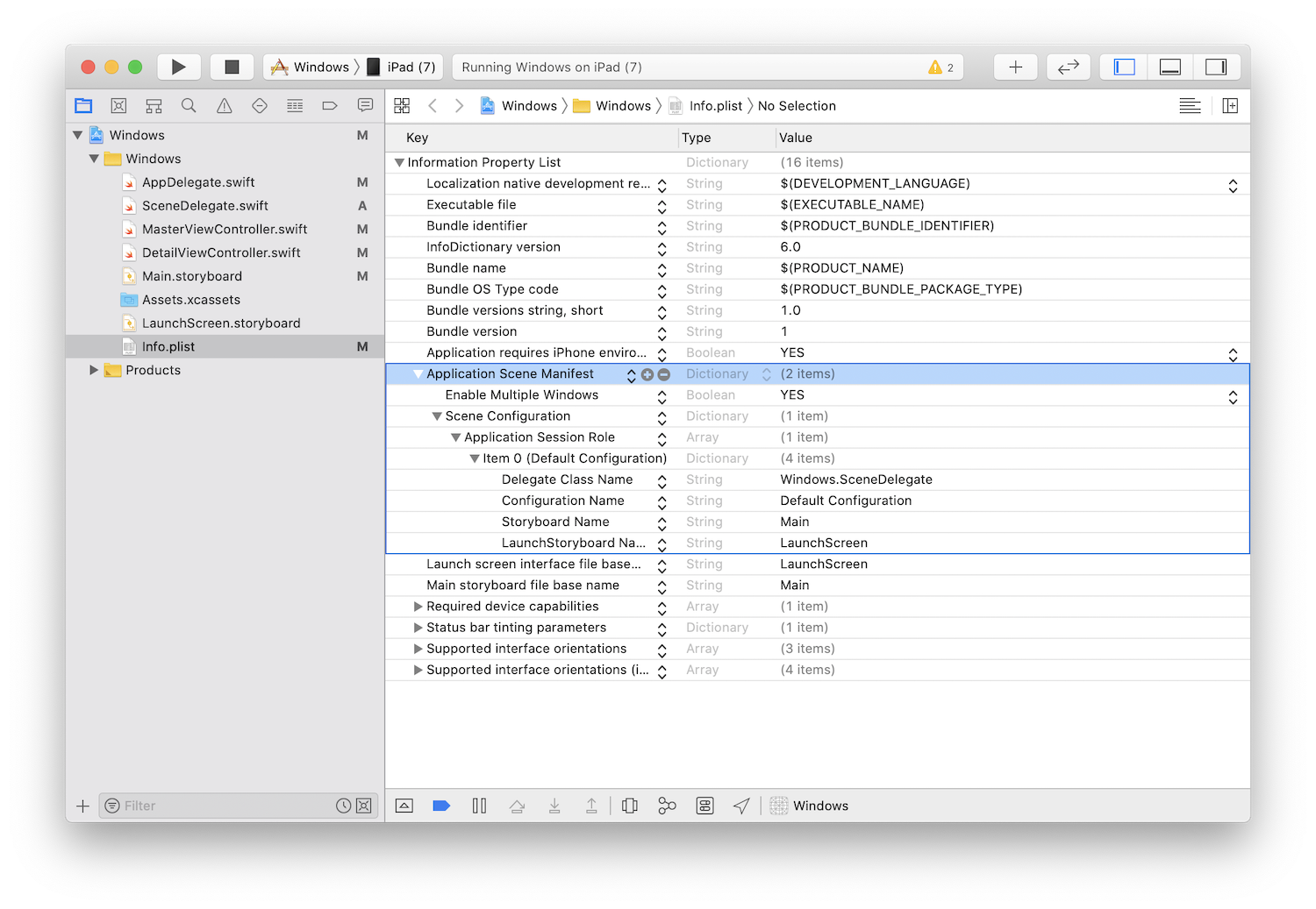 Screenshot of updated Info.plist.