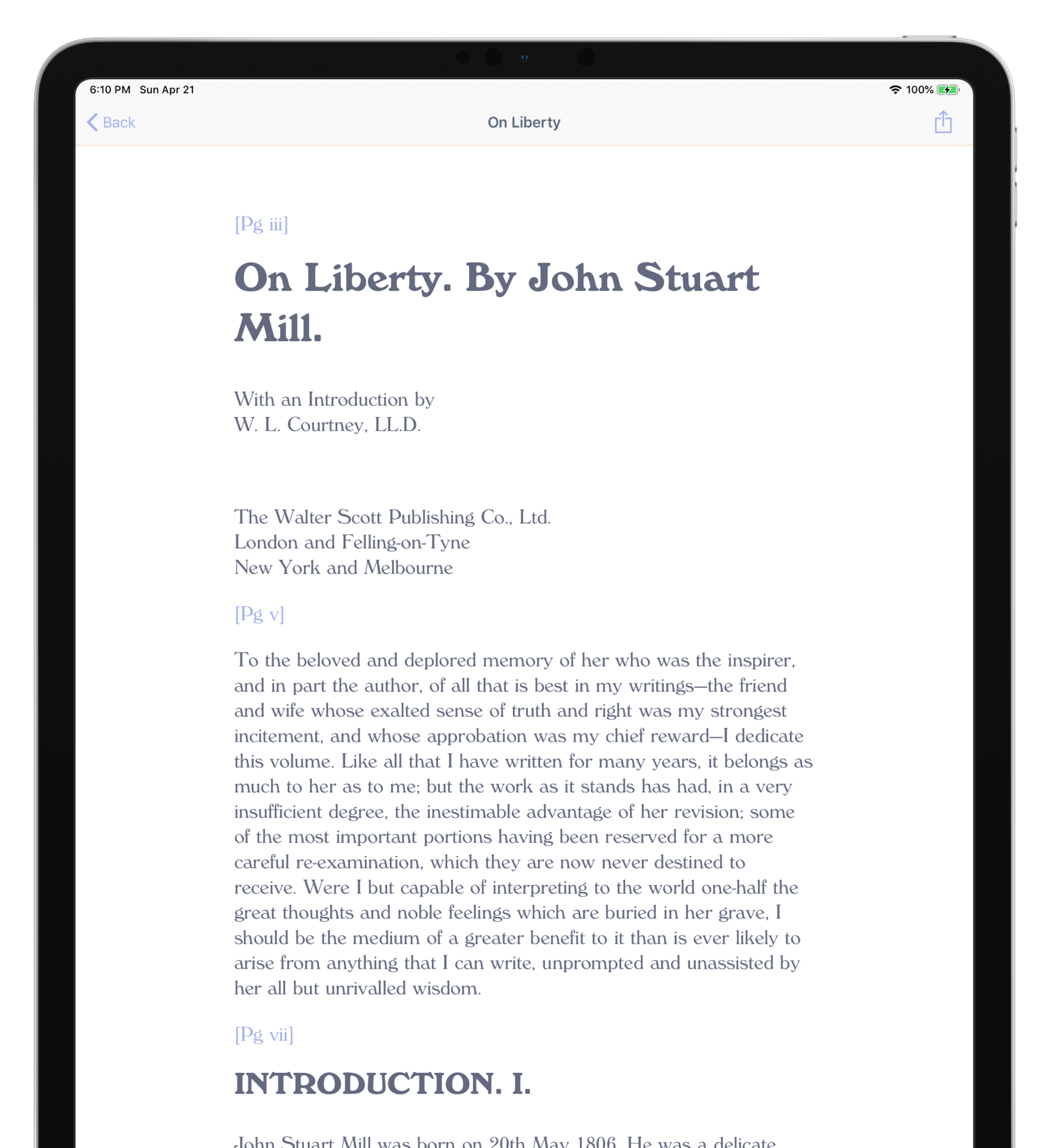 Philosopher's ebook reader screen
